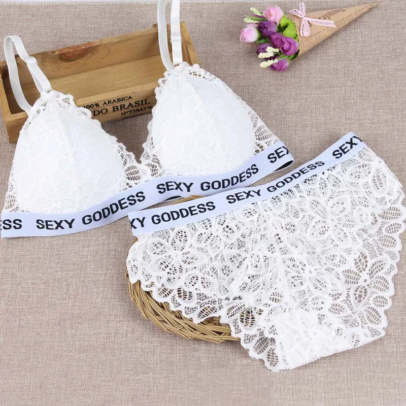 A set Сексуальный ультратонкий кружевной бюстгальтер, комплект трусов для женщин, пуш-ап, нижнее белье, надписи, бретели без косточек, Прозрачный женский бюстгальтер, комплект нижнего белья# F - Цвет: A set