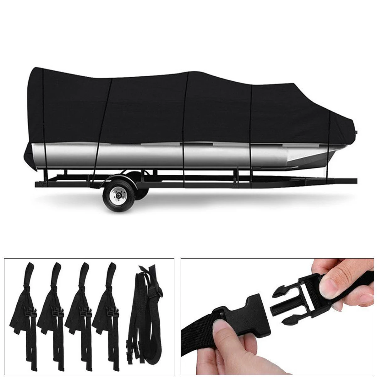 21-24Ft 210D Pontoon Boat Cover Waterproof Heavy Duty Trailerable Pontoon Boat Covers Deck Boats Protector Blue W Storage Bag