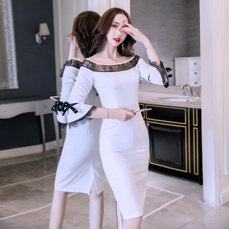 

Autumn Clothing Women's 2018 New Style off-Shoulder Sexy Lace Scheming Skirt Retro Debutante Elegant Dress