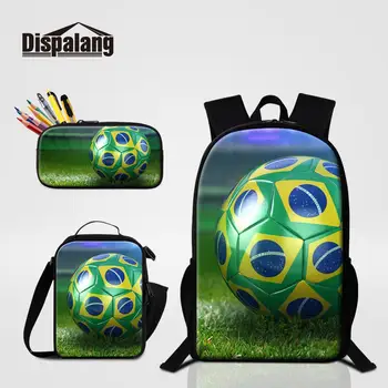 

Newest Brazil Soccers Prints 16 inch Backpack 3 in 1 set Footballs School Bag Lunchbag With Kids Pencil Case Casual Back Pack