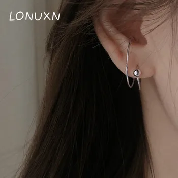 

High Quality 925 Sterling Silver Simple Beads Tassel Circle Earrings for Women Earrings Oorbellen New Trendy Spiral geometry