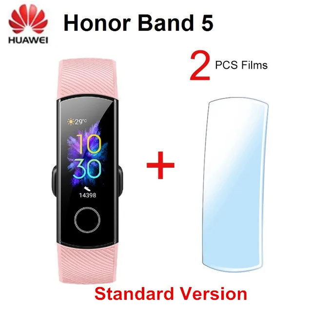 Смарт-браслет huawei Honor Band 5 NFC, измеритель пульса, кислорода в крови, спортивный смарт-браслет huawei Honor Band 5, умный Браслет - Цвет: Pink with Film