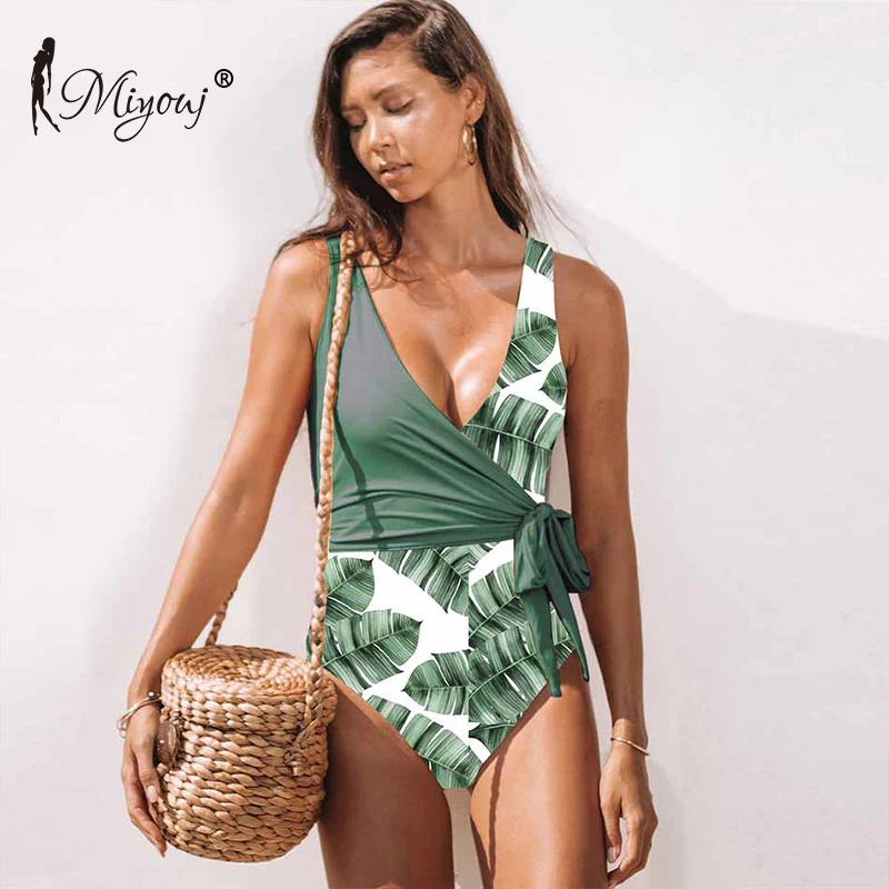 

Miyouj Bandage Swimsuit Floral Biquini Deep V Neck Swiamwear Female One-Piece-Suits Print Monokini Bathing Suit Women Bodysuit