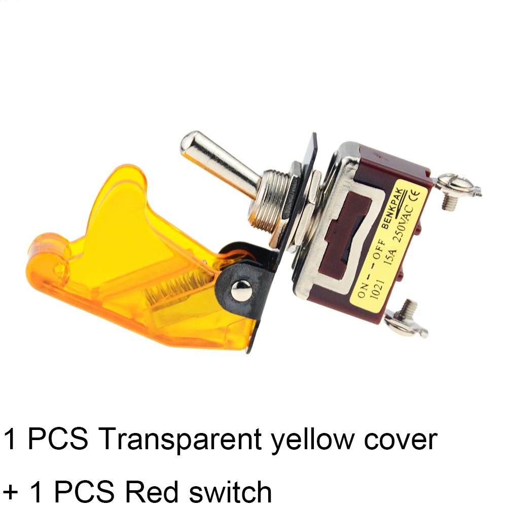 Transparent yellow 1 шт. 12 мм 15A 250VAC переключатель включения-выключения с защитной крышкой анти-Сенсорная крышка кулисный переключатель - Цвет: Transparent yellow