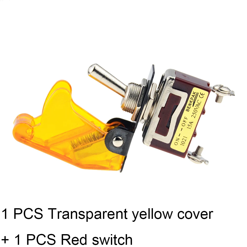 1 шт. 12 мм 15A 250VAC переключатель включения-выключения с защитной крышкой анти-Сенсорная крышка кулисный переключатель - Цвет: Transparent yellow