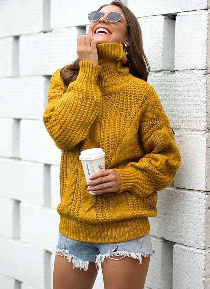 Yinlinhe желтый скрученный узел зимний свитер с высоким воротом женские теплые пуловеры с длинными рукавами женские модные вязаные Джемперы одежда 1225