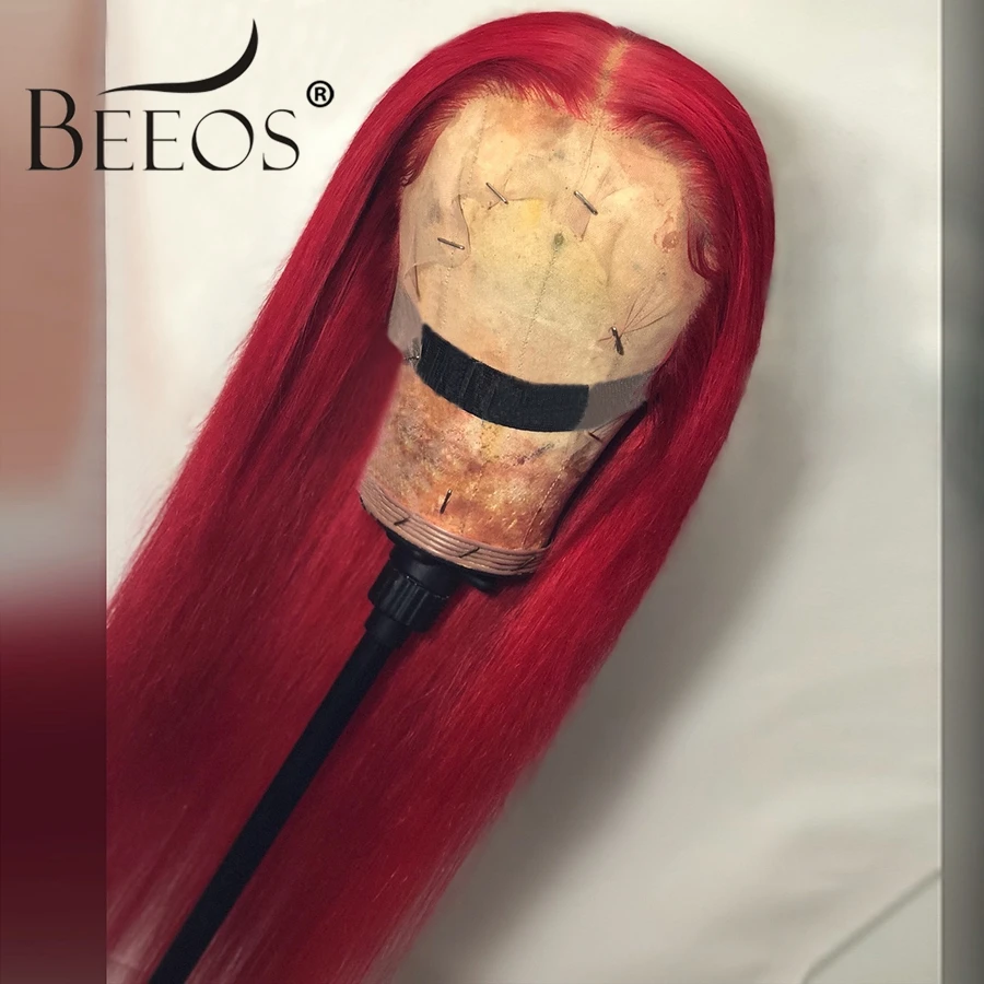Парики Beeos из человеческих волос с глубокой кружевной передней частью красного