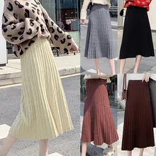 Зимняя Сексуальная длинная Плиссированная юбка, Женская Модная элегантная однотонная плиссированная юбка, Женская длинная юбка, saia midi# C10