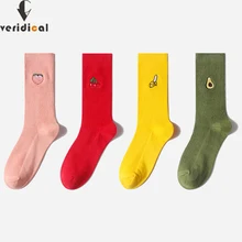 VERIDICAL, модные женские короткие носки, хлопковые однотонные носки, персик, вишня, банан, авокадо, harajuku, счастливые носки, свободные носки, 5 пар/лот