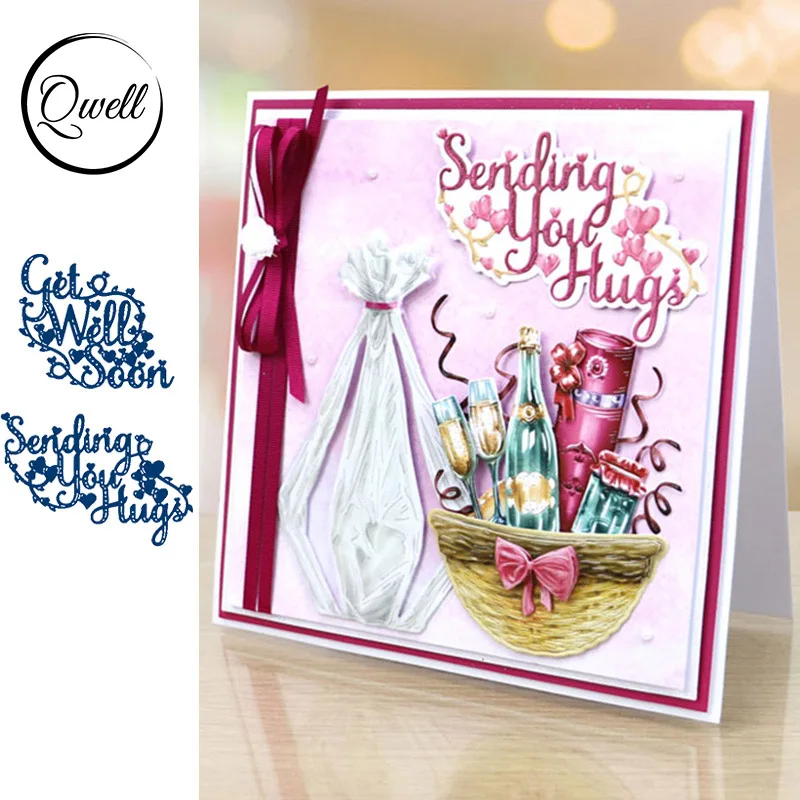 

QWELL Word Get Well Soon Sending You Hugs Metal Cutting Dies for Scrapbooking and Card Making Paper Embossing Craft New 2019