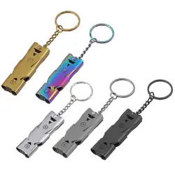 Sifflet de survie EDC pour l'extérieur, Double tuyau à décibels élevés, en acier inoxydable, porte clés en alliage, outil d'urgence pom pom girl, 2 pièces 