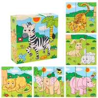Baby Wooden Blocks Toys Children Six Side Cube Jigsaw Puzzles Game Animal Fruit Traffic Cognize Early Learning Educational Toys 5