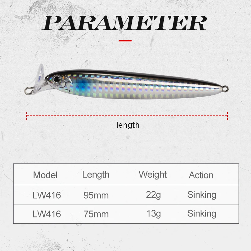 Hunthouse Minnow pencil lures stickbaits 75 95mm13g 22g sinking  fishing seabass bluefish bonito baits Artificial baitRocket 95