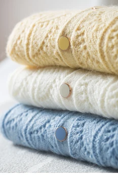 

Early Spring New Hollow out Crochet Sweater Women Buttons Mohair Wool Knitting Cardigan