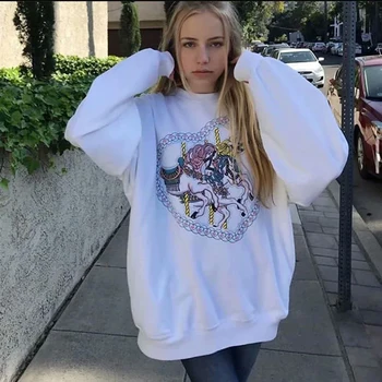 

Fashion Graphic Print Oversized Hoodie Women 2020 Autumn White O Neck Pullover Tops Loose Casual Streetwear Hoodie Female