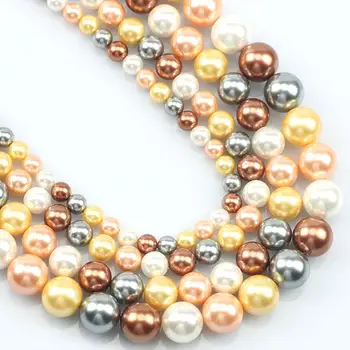 

Natural Shell Pearl Beads Yellow Colorful 6/8/10/12mm Smooth Round Loose Spacer Beads For Jewelry Making Diy Bracelets 15”Inches