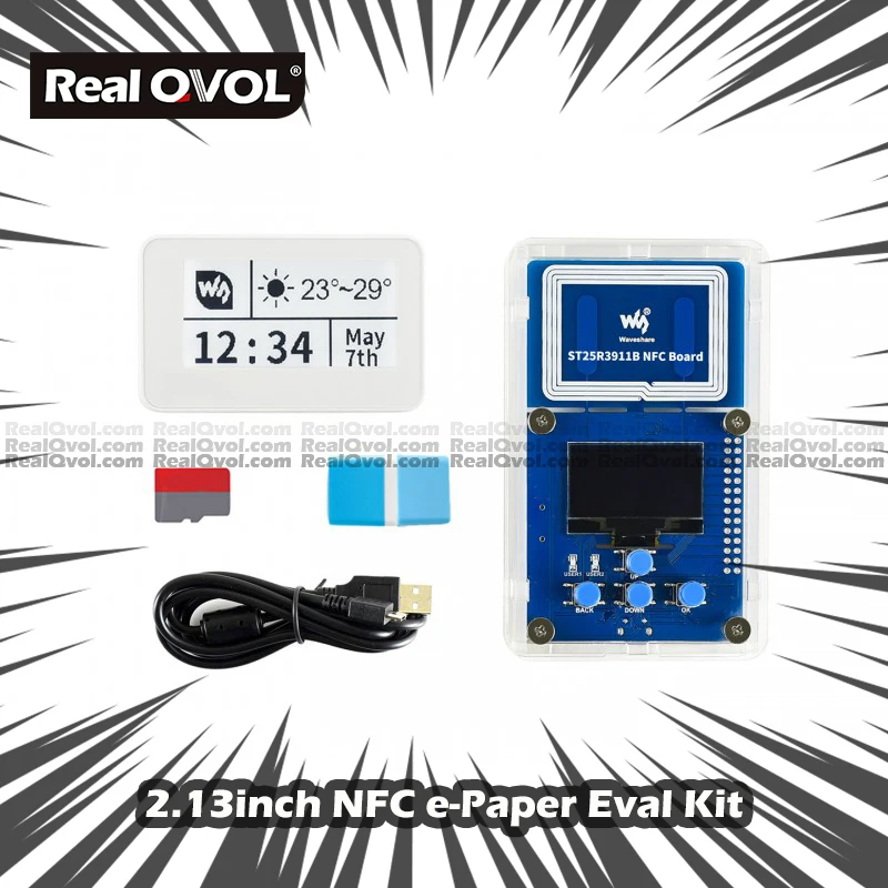 

RealQvol 2,13 дюймов пассивный NFC-Powered e-Paper оценочный комплект, без батареи, беспроводное питание и передача данных Eval Kit