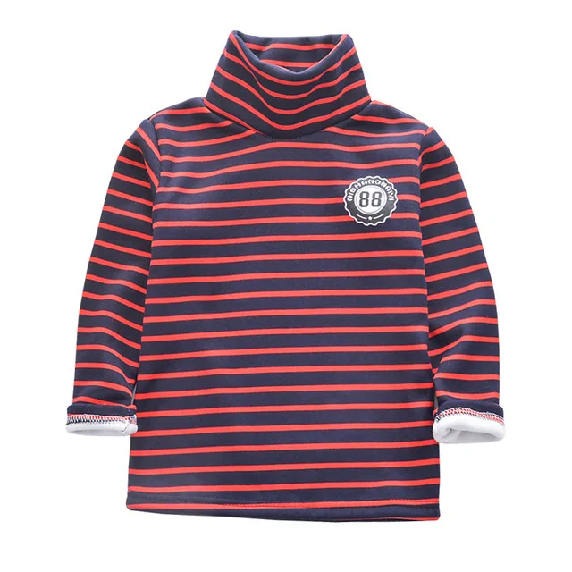 Зимняя детская футболка Топы с высоким воротником для детей, бархатные рубашки для мальчиков теплые детские футболки для девочек, школьная одежда - Цвет: stripe red