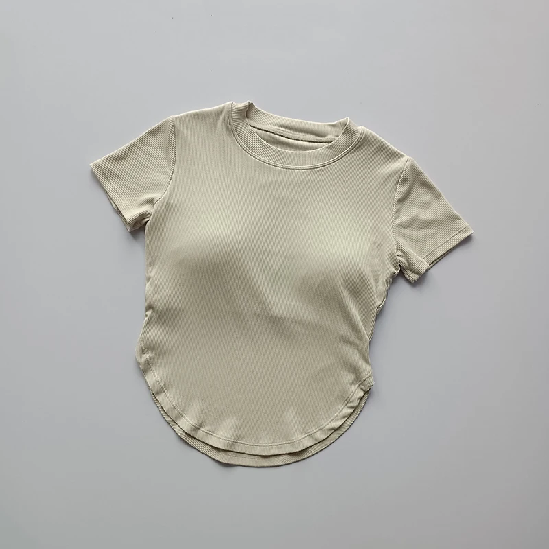 thumbnail image 1 of Traje de Yoga con cojín para el pecho de manga corta para mujer, Top deportivo que absorbe el sudor, secado rápido, absorción de humedad fina para ocio, 1 of 6