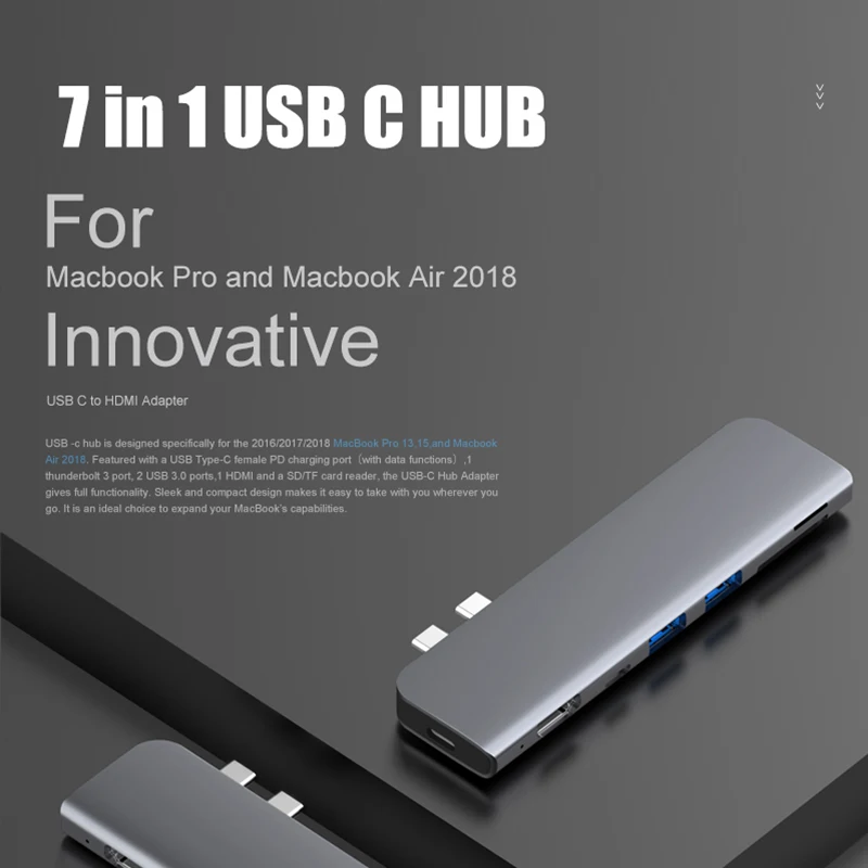 

USB 3.1 Type-C Hub To HDMI Adapter 4K Thunderbolt 3 USB C Hub with Hub 3.0 TF SD Reader Slot PD for MacBook Pro/Air 2018/2019