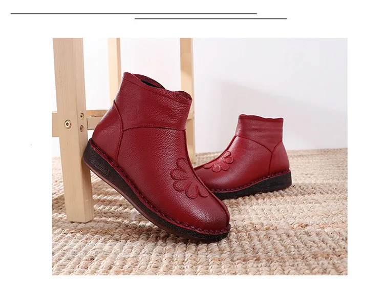 GKTINOO Fashion Winter Middle-aged Women Boots Flat Non-slip Genuine Leather Shoes Woman Ankle Boots Plus Velvet Warm Snow Boots