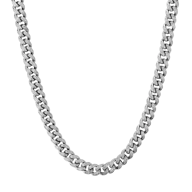 Hip Hop 12MM Full Iced Out AAA Zirconia Copper CZ Cuban Link Chain Necklace For Men Rapper Jewelry Gold Silver Color