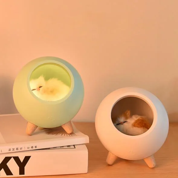 

Innovative New Unique Cat USB Charging Night Light Atmosphere Bedroom Sleep Lamp Kitten Cartoon Pet Nonpolar Dimming ABS Beech