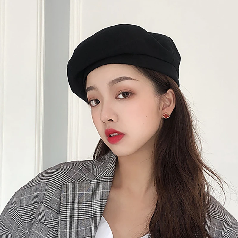 

New classic spring autumn soft cotton female solid color thin simple style street casual fashion ins trend snapback beret cap