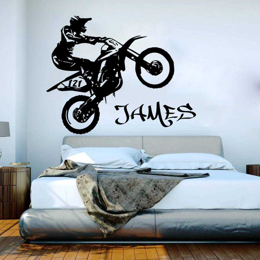 Custom Name Motorbike Wall Decal Boy Room Kids Room Personalized Name Scooter Autocycle  Dirt Wall Sticker Bedroom Vinyl Decor (2)