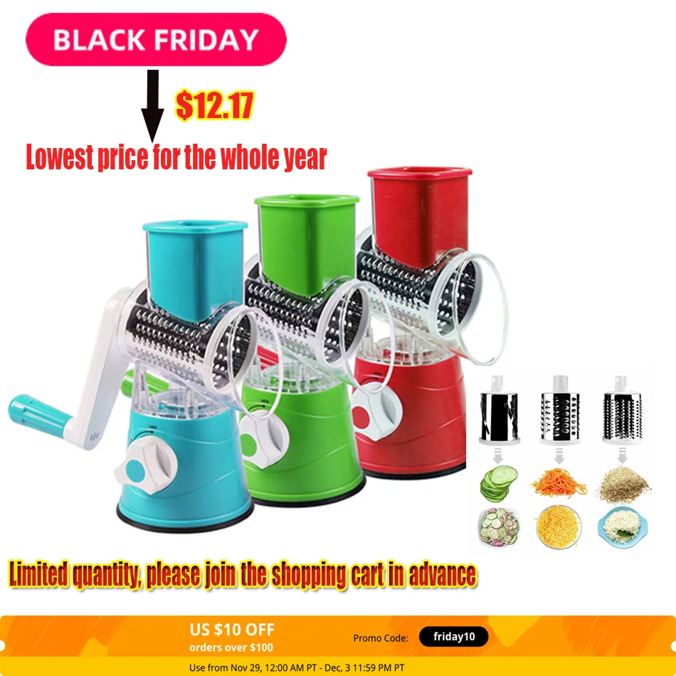 

Vegetable Cutter Round Mandoline Potato Carrot Grater Slicer 3 Stainless Steel Multifunction Chopper Blades kitchen accessories