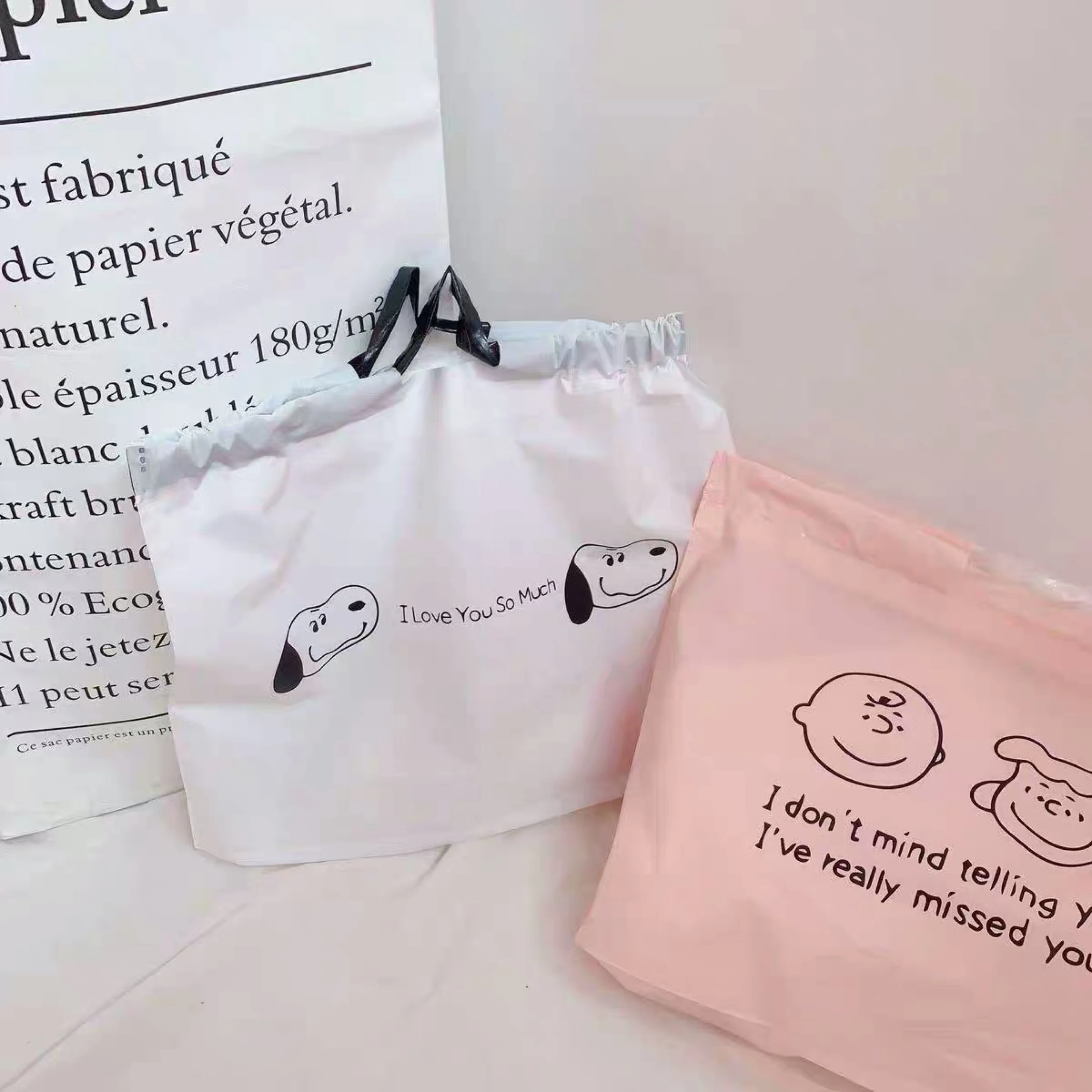 Snoopy мультфильм каваи bolso Corea regalo bolsa blanca de alta capacidad bolsas de plasico ropa papelerina bolsa de embalaje