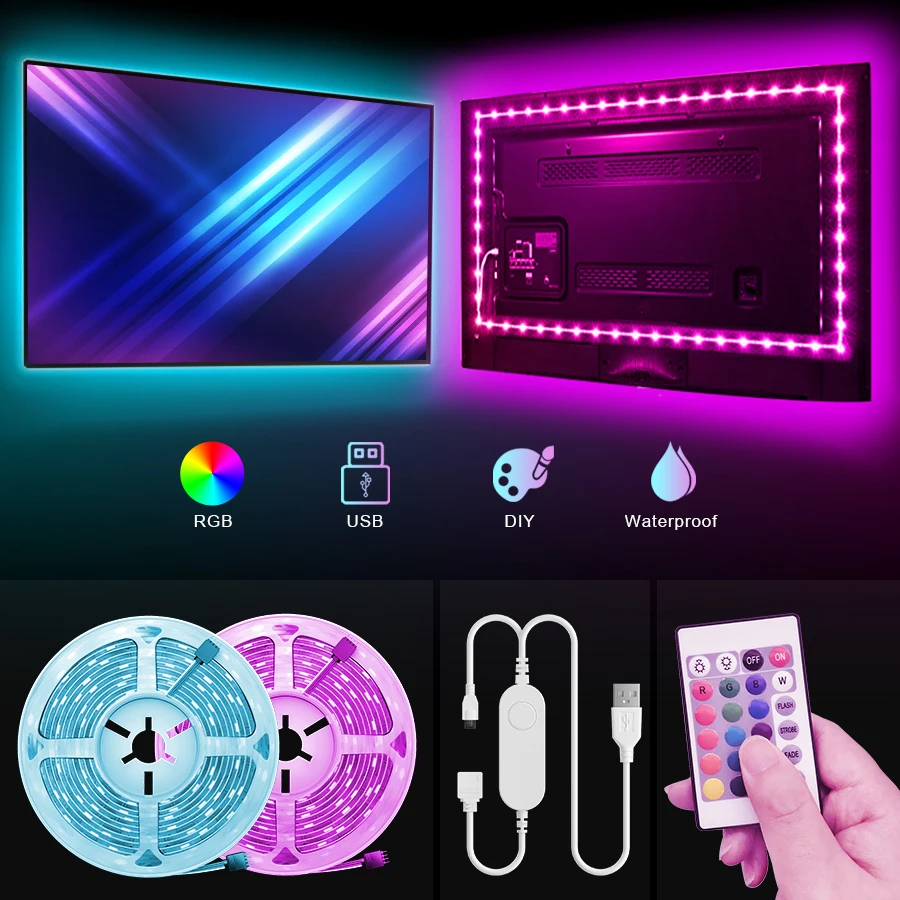 2メートル3メートル5メートルusb Ledストリップライト5050 Ledランプテープリボンrgb 10メートル15メートルメートルテレビ デスクトップ画面のバックライトダイオードテープ