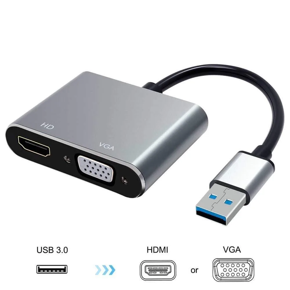 

1080P USB 3.0 to HDMI-compatible VGA 2in1 Adapter 2K HD Multi-Display USB to HDMI-compatible Converter for Windows 7/8/10 Mac OS