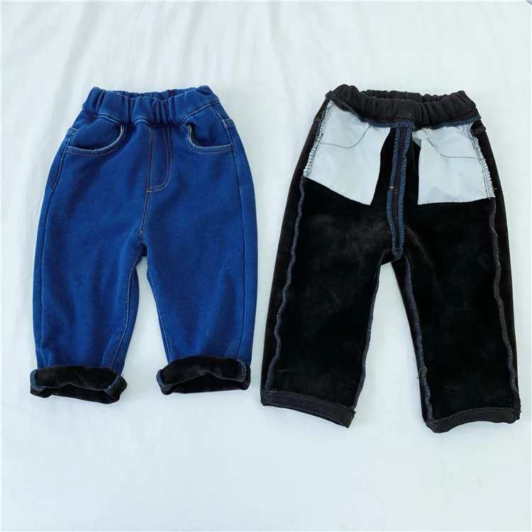 Baby Brushed And Thick Knit High-waisted Bellyband Imitation Jeans Big Pp Pants