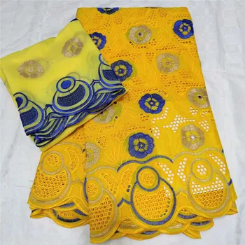 

Hot sale yellow african lace fabric swiss voile lace 5+2 yards embroidered nigerian lace fabric for dress