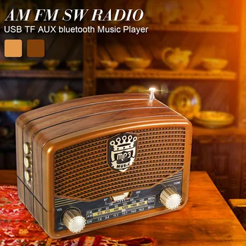 

LEORY Retro Radio Wood Grain Mini FM AM SW Antenna Radios Receiver Portable Speaker Support bluetooth USB TF Card MP3 Player