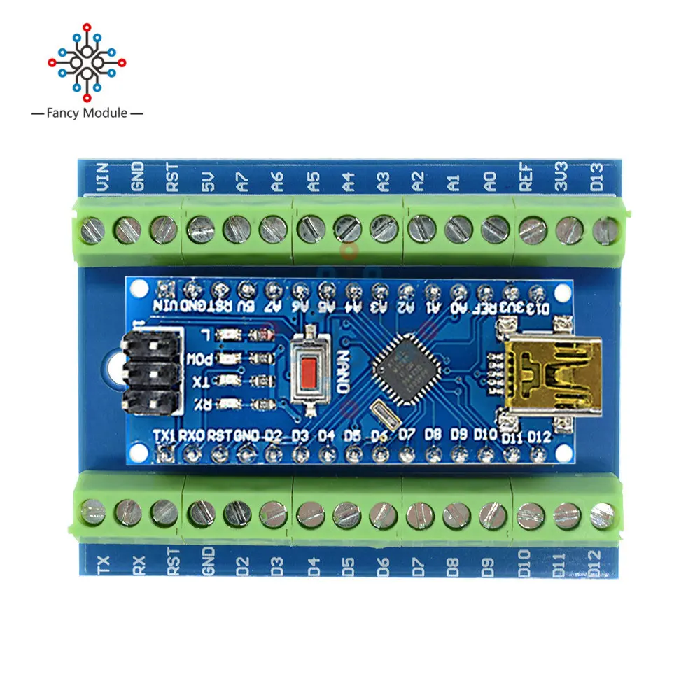 NanowithBlueBoard CH340 Nano V3.0 3,0 драйвер контроллера ATMEGA328/P терминал Плата расширения Nano IO Shield простая Плата расширения для Arduino - Цвет: NanowithBlueBoard