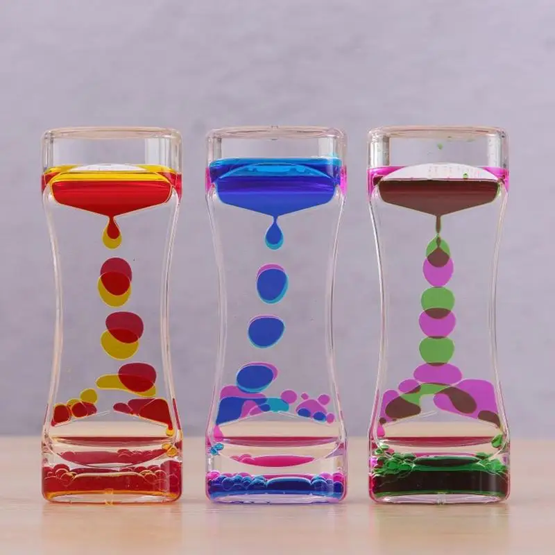 

Double Color Sand Hourglasses Floating Oil Liquid Visual Motion Timer Glass Acrylic Clock Desk Ornament Home Decoration