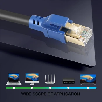 

Cat8 Network Cable Round Line Network Jumper Test Pure Copper Computer Cable Blue Connector For Router Laptop Cable Ethernet