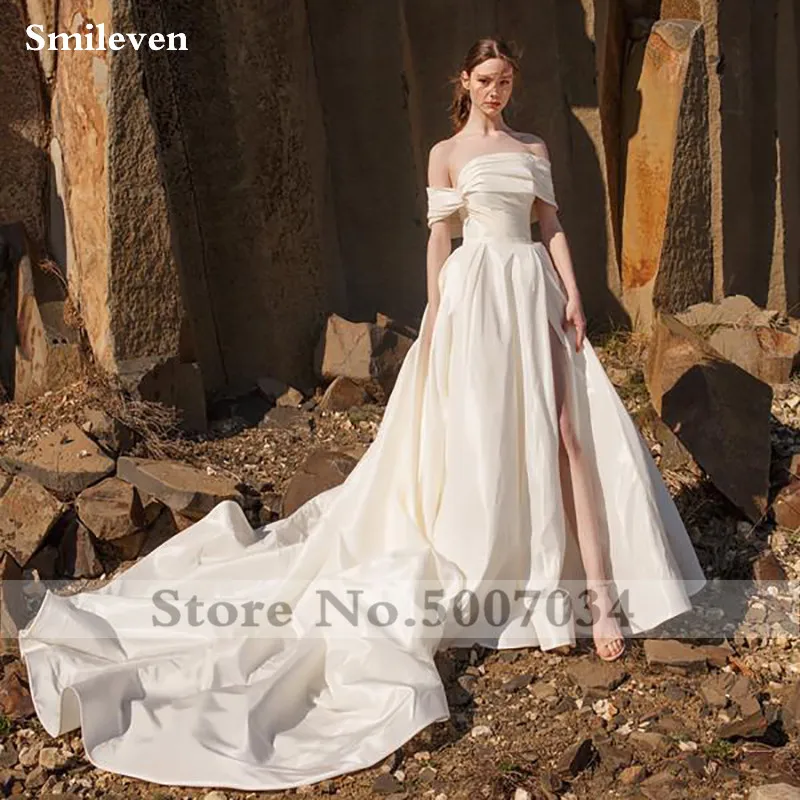 Smileven принцесса свадебные платья высокая сторона сплит тафта Свадебные платья Boho длина до пола Vestido De Noiva Свадебные платья