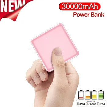 

30000mAh Power Bank Mini Portable Square Battery Indicator Light Phone Fast Charger Outdoor Travel Powerbank for Smartphones
