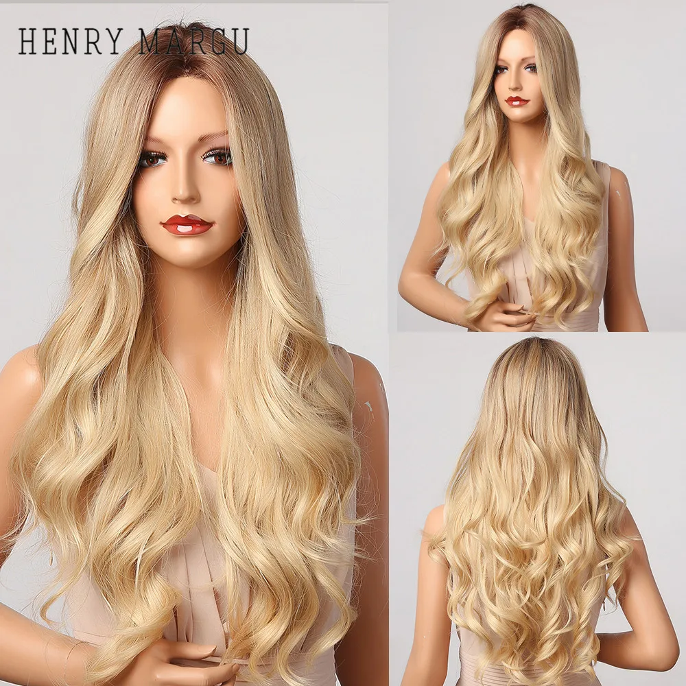 Blonde Wig Costume Synthetic-Wig Afro Brown Heat-Resistant Henry Margu Middle-Part Cosplay