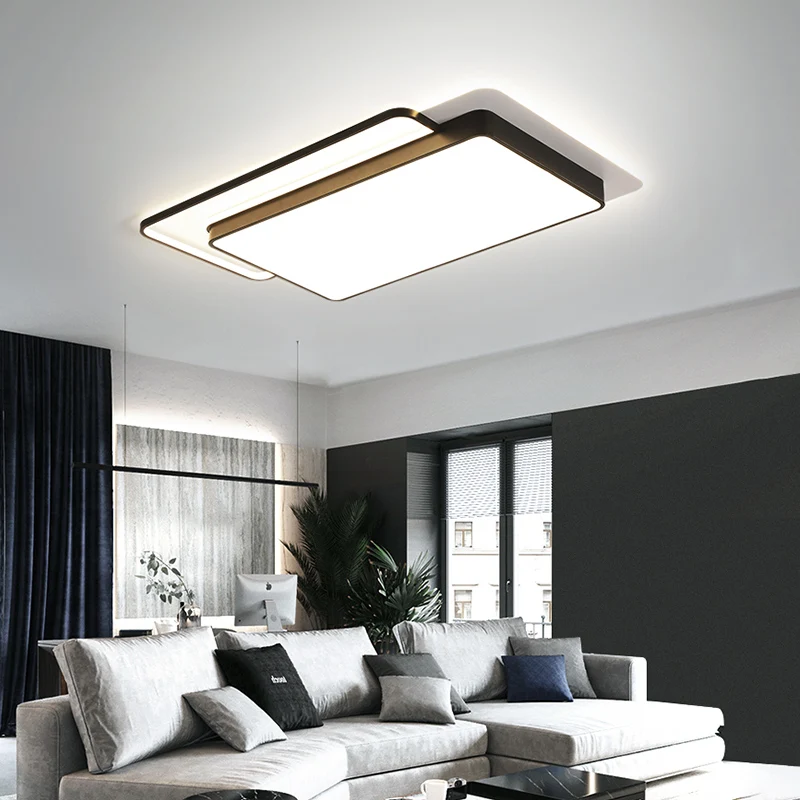 

Creative fashion modern Led ceiling chandelier living room bedroom kitchen room square black and white remote control chandelier