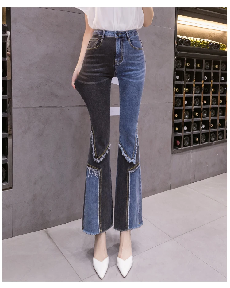 Vintage Patchwork Flared Jeans Ladies Stretch High Waist Skinny Boot-Cut Denim Trousers Mujer Fashion Denim Pants For Women 2021 gap jeans