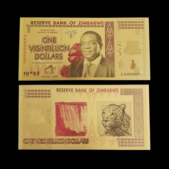 

RH Zimbabwe Notes One Vigintillion Dollars Note People Gold Banknote with Certificates In 24k Gold Plated For Collection