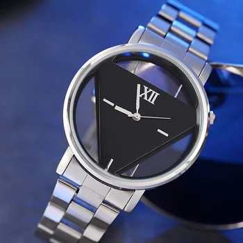 

Women Quartz Watch Simple Printed Triangular Geometric Wrist Watches with Steel Strap LL@17