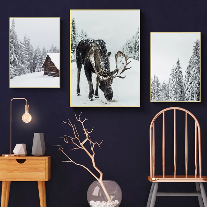 Scandinavian-Poster-Winter-Forest-Moose-Christmas-Pinecone-Nordic-Style-Wall-Art-Canvas-Painting-Decoration-Picture-Living (4)