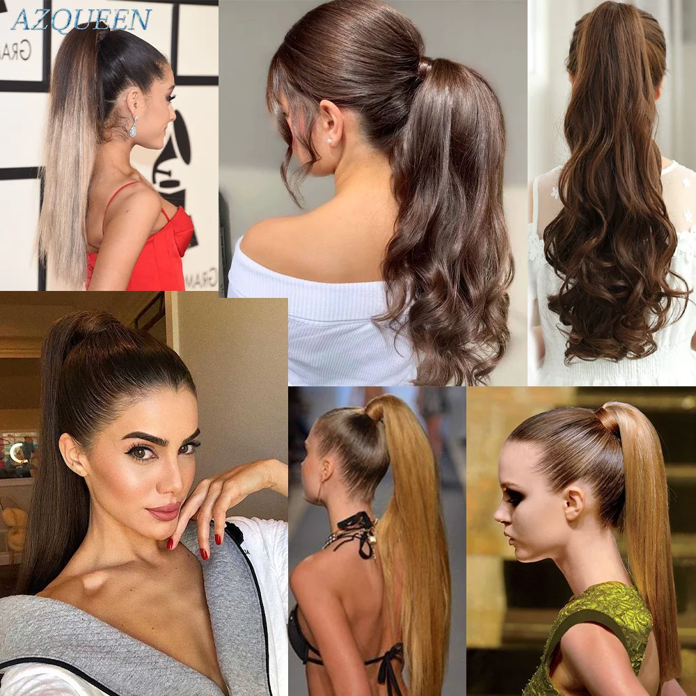 Wrap Around Ponytail Clip in Hair Extensions Long Straight Ponytail  Natural Hairpiece Headwear Brown Gray Synthetic Hair 4