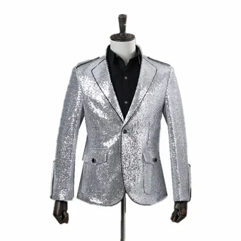 

Silver Sequins Men's Suits Comfortable Stereo Tailoring Weddings Parties Hosting Travel Photography