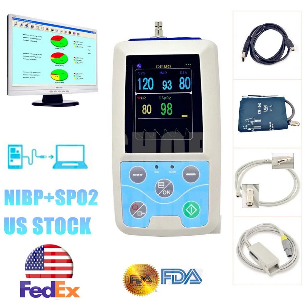 Contec PM50 Patient Monitor Blood Pressure Monitor 24H Ambulatory NIBP+ SPO2+PR Free 3 Size Cuffs blood pressure monitor blood pressure meter